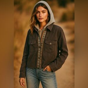 Free People Weekend Wanderer Jacket Gray Utility Hooded Jacket Boho Chic Medium